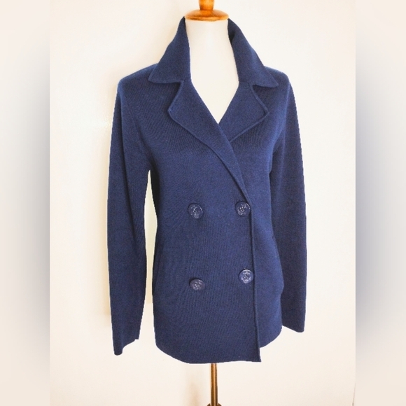 NAUTICAL NAVY KNIT DOUBLE BREASTED JACKET - Picture 3 of 13